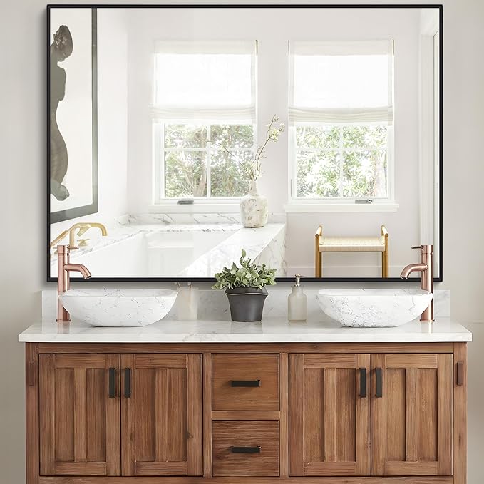 Black Bathroom Mirror for Wall, 30x48 Inch Rectangle Mirrors with Metal Frame, Modern Vanity Wall Mirror Decor for Entryway Hangs, Bathroom, Living Room Horizontal or Vertical