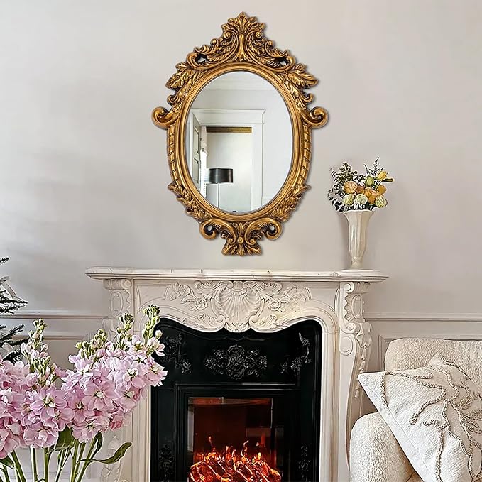 Large Antique Mirror, 28'' x 38'' Ornate Vinatge Gold Mirror with Baroque Framed, Decorative Mirrors for Living Room Dining Room Bedroom Entryway Fireplace