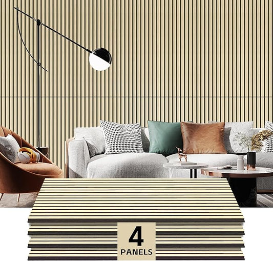 4 Pack Wood Panels for Wall, 47.2"×23.6" Wood Slat Acoustic Panels for Wall, Soundproof Panels, 3D Fluted Panels for Interior Decor (Oak)