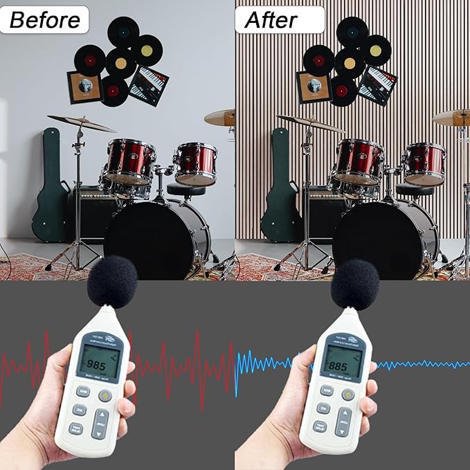 NeatiEase Wood Wall Panels, 9 Feet Acoustic Slat Wall Panels for Interior Wall Decor and Noise Reduction, Decorative Slat Wall Paneling, Smoked Oak, 6-Piece