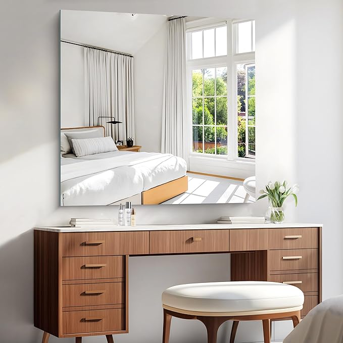 KOCUUY Large Frameless Mirror, 42x42 Inch Square Bathroom Vanity Mirror for Over Sink, Upgraded Shatterproof Unframed Design for Bedroom, Living Room, Entryway