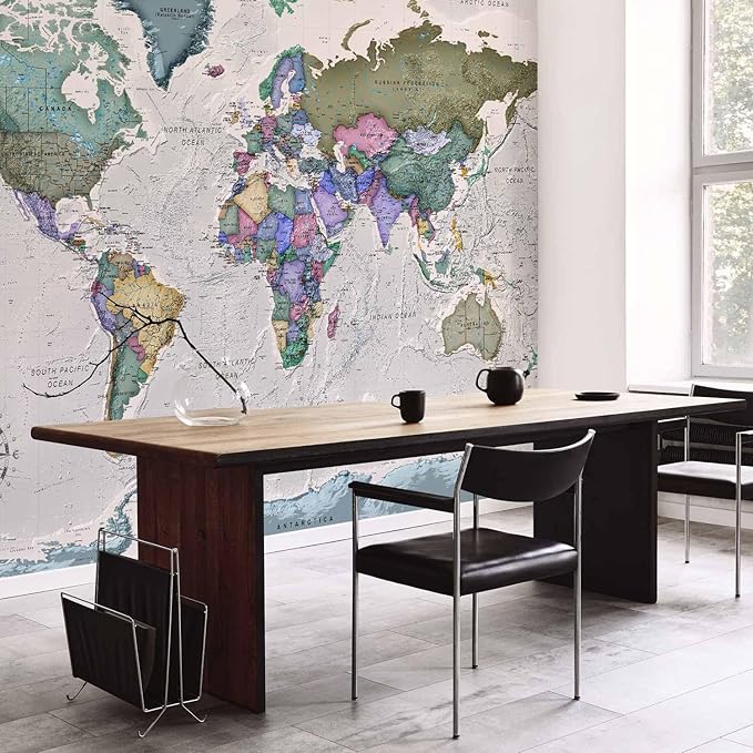 artgeist Wall Mural World Map 79x55 in - XXL Non-Woven Wallpaper Fleece Wall Decor Photo Print Picture Image Design Home Map of The World k-A-0380-a-a