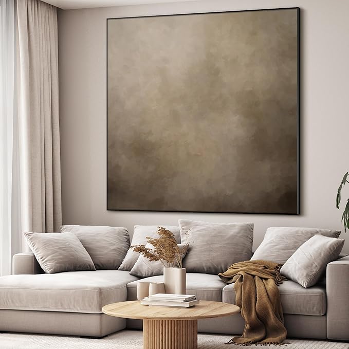 72"x72" XL Framed Wall Art - Minimalist Rustic Beige and Taupe Design (Frame Assembly Required)