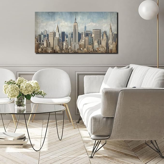 New York Skyline Wall Decor for Living Room City Canvas Wall Art for Bedroom Above Bed Modern Home Office Decor Ready to Hang 20 x 40 Inch