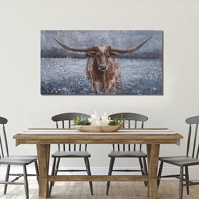 Canvas Wall Art Decor Vintage Wall Art For Living Room Black And White Highland Cow Wall Art Decor Canvas Art Work Wall Art Prints Wall Decorations For Bedroom Office Kitchen Home Wall Decor 24" x 48"