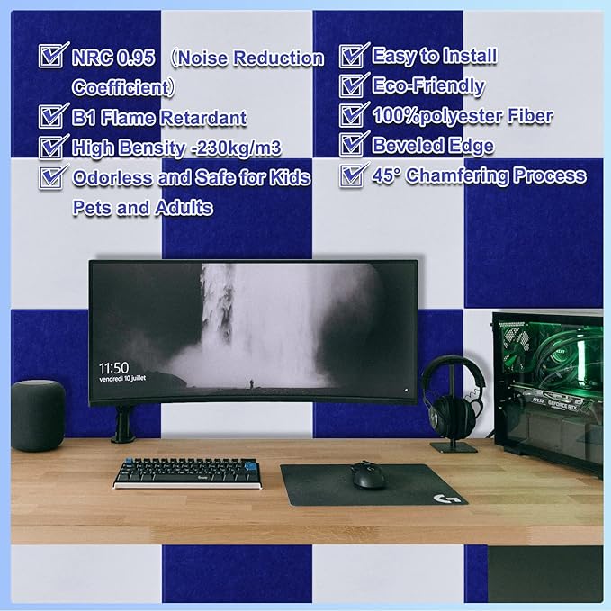 18 Pack Acoustic Panels12"X12"X0.4"Sound Proof Panels With Self-Adhesive Absorbing High-Density Sound Deadening Panels Decoration Soundproofing Panels For Walls Home Insulation Studio Office Dark Blue