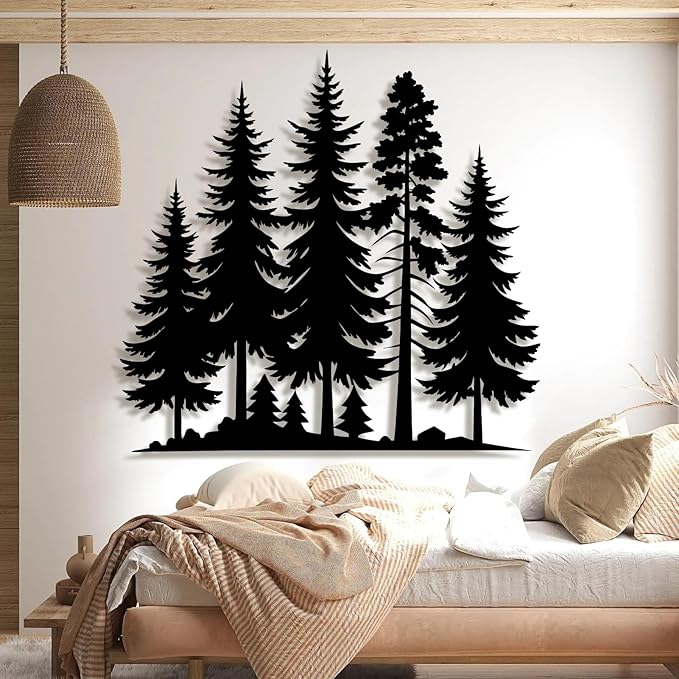 Metal Pine Tree Wall Art - Nature Decor, Wall Hanging, 24"W x 23"H / 60 x 57 cm