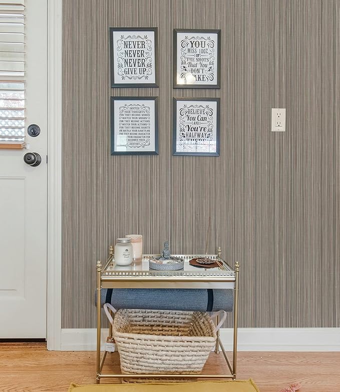 20.8" x 196.8" Thick Peel and Stick Grasscloth Wallpaper, Grey Linen Wallpaper Self-Adhesive Fabric Wall Paper