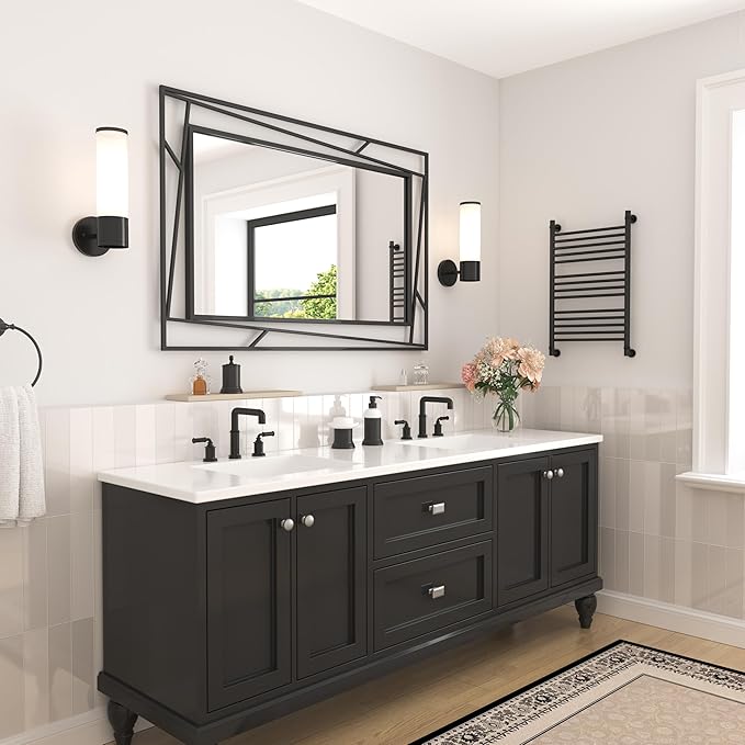 Black Mirror 48'' x 24'' Vanity Mirrors for Wall Decor Matte Black Bathroom Mirrors, Tempered Glass, Modern Farmhouse Wall Mounted Mirror for Decorative(Horizontal/Vertical)