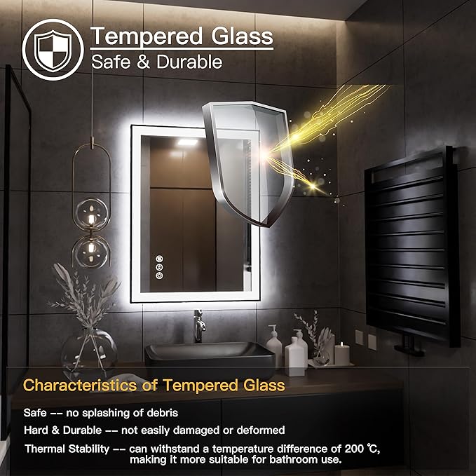 LED Bathroom Mirror 32x24 with Backlit and Front Lighted, Framed Dimmable Illuminated Mirror for Wall Anti-Fog Shatterproof (Horizontal/Vertical)…