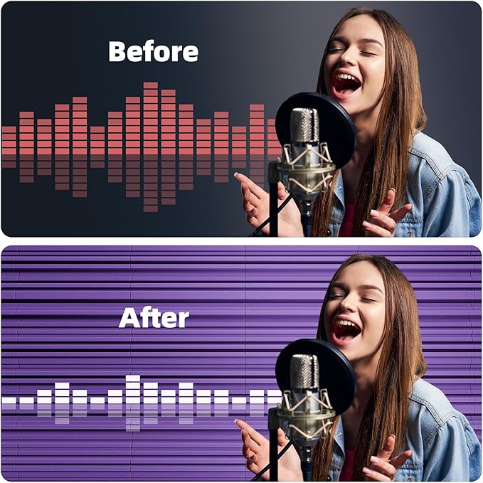 18 Pack Sound Proof Foam Panels for Wall,12" X 12" X 2" Self-Adhesive Acoustic Foam Panels,High Resilience Soundproof Wall Panels,Sound Absorbing Panels for Home Studios, Offices - Black & Purple