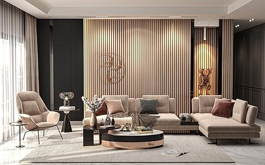 94" L x 24" W Acoustic Wood Wall Paneling, Decorative Sound Proof Panels for and Ceilings, 3D Slat Panels, Wood Slat Panels (Set of 10) (Light Cold Oak.)