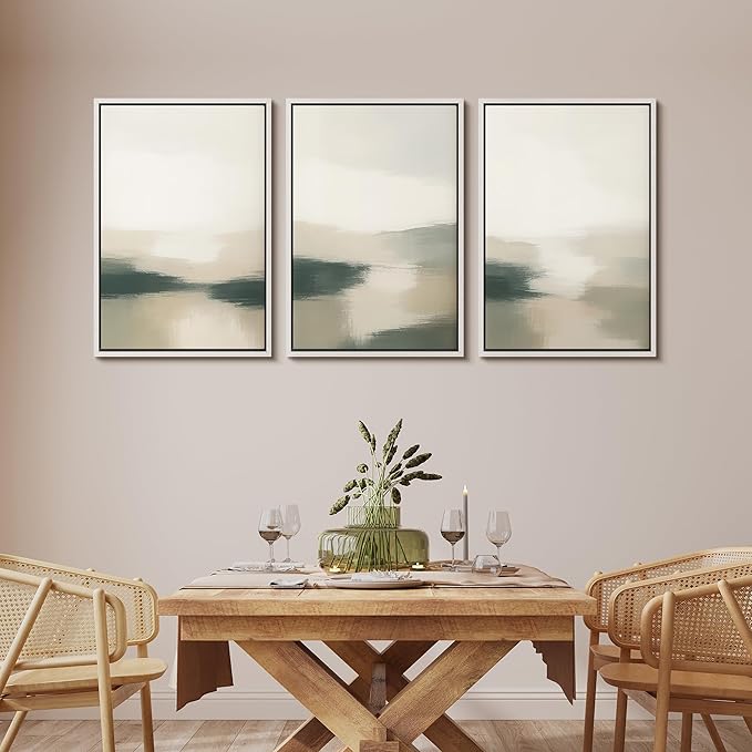 MUDECOR Framed Wall Art Print Set Neutral Landscape Prints in Beige and Green Tones Illustrations Modern Art Boho Decorative Chic for Living Room, Bedroom, Office - 24"x36"x3 White