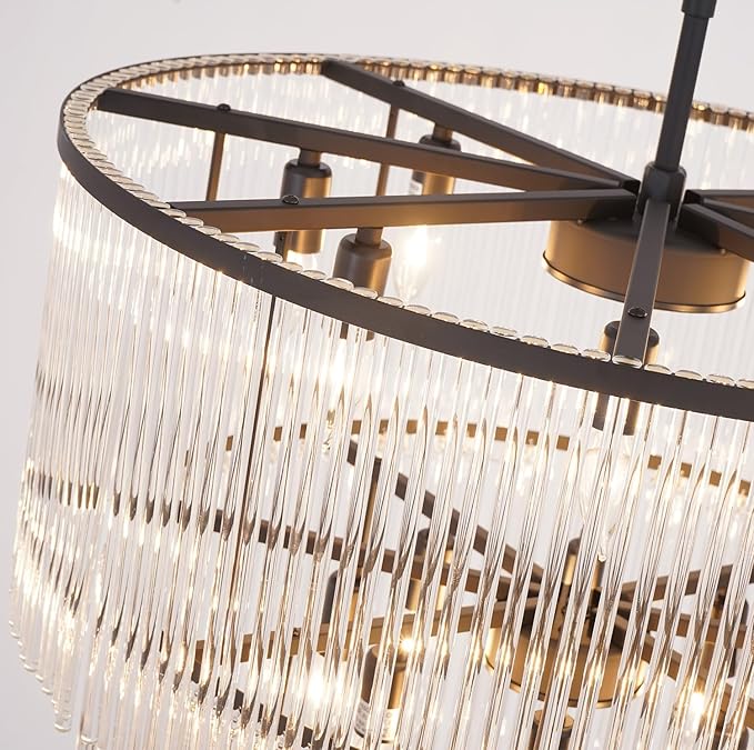 Large Black Chandeliers H71 Modern High Ceiling Chandelier 7-Tier Glass Chandelier Foyer Entryway Ceiling Light Fixture for Staircase Grand Living Room Entry Extra Long