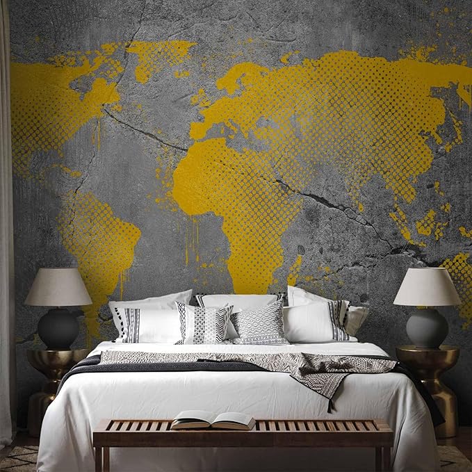 artgeist Premium Wall Mural World Map 98x69 in - XXL Non-Woven Wallpaper Fleece Wall Decor Photo Print Picture Image Design Map of The World k-A-0494-a-a