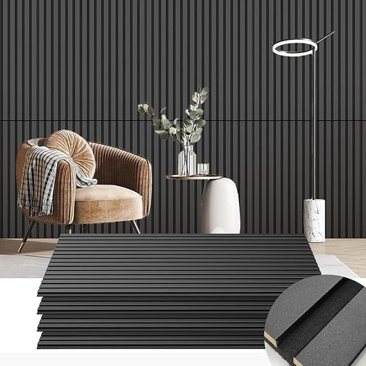 4 Pack Wood Panels for Wall, 47.2"×23.6" Wood Slat Acoustic Panels for Wall, Soundproof Panels, 3D Fluted Panels for Interior Decor (Black)