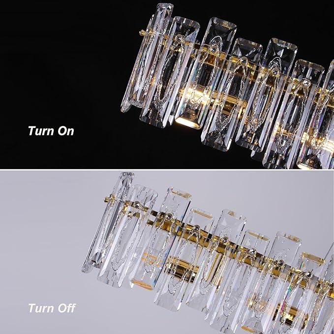 Modern Luxury Rectangular K9 Crystal Chandelier for Dining Room Living Room Kitchen Island Entryway Foyer L31.5 Easy Install Adjustable Hight 5-Light Ceiling Hanging Light Fixture Gold