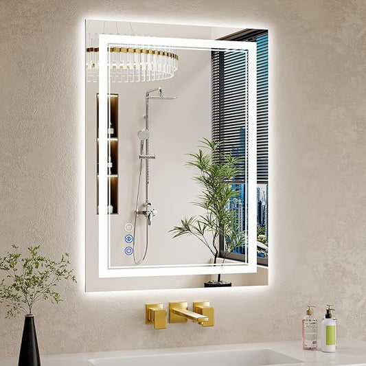 22"x30" LED Bathroom Mirror with Lights, Anti-Fog, Backlit + Front Lit, Dimmable, Led Vanity Mirror for Wall, Lighted Bathroom Mirror, 3 Colors, Shatter-Proof Tempered Glass