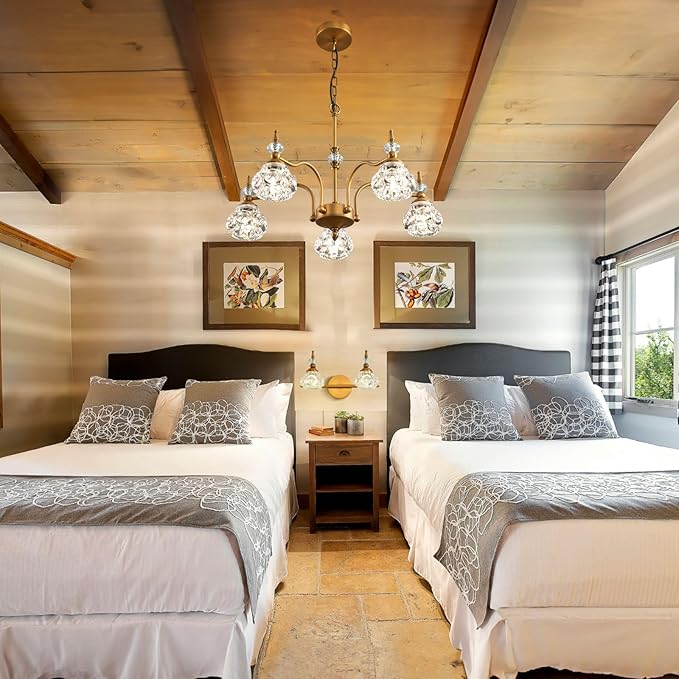 5-Light Vintage Gold Crystal Chandeliers for Dining Room, Antique Victorian Chandelier, Rustic Kitchen Island Light Fixtures, Modern Farmhouse Hanging Pendant Lights for Living Room, Bedroom, Foyer