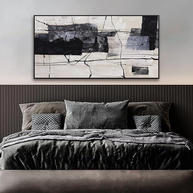 Black And White Abstract Wall Art Small Size Framed Home Artwork Decor Modern Minimalist Canvas Painting Living Room Decor For Bedroom Office Wall Decor 20"X40"