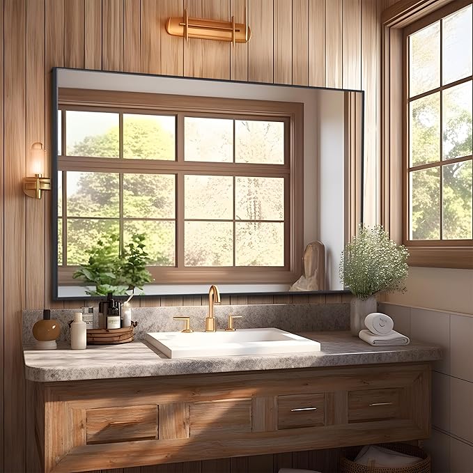 Black Bathroom Mirror for Wall, 30x48 Inch Rectangle Mirrors with Metal Frame, Modern Vanity Wall Mirror Decor for Entryway Hangs, Bathroom, Living Room Horizontal or Vertical