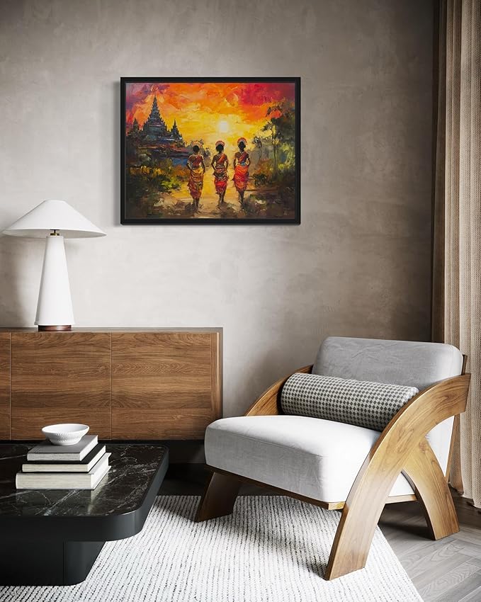 Cambodia Art Print Poster, Asia Oriental Countries Culture Wall Art Asian Paintings for Bedroom Bathroom Living Room Decor 97 (Cambodia, 16 x 20 inches, Black Frame)