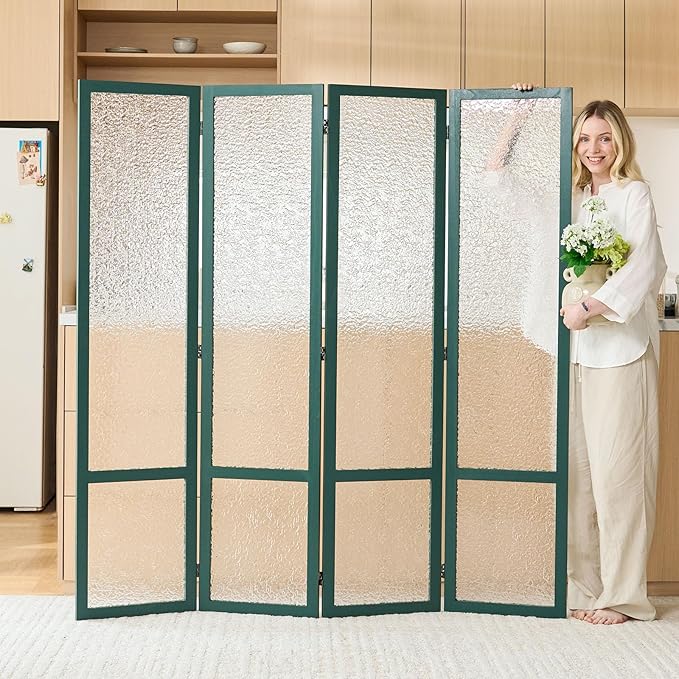 4 Panel Acrylic Room Divider Privacy Screen - Freestanding Frosted Translucent Partition, Lightweight Modern for Home Office Studio (Green, 4 Panels)