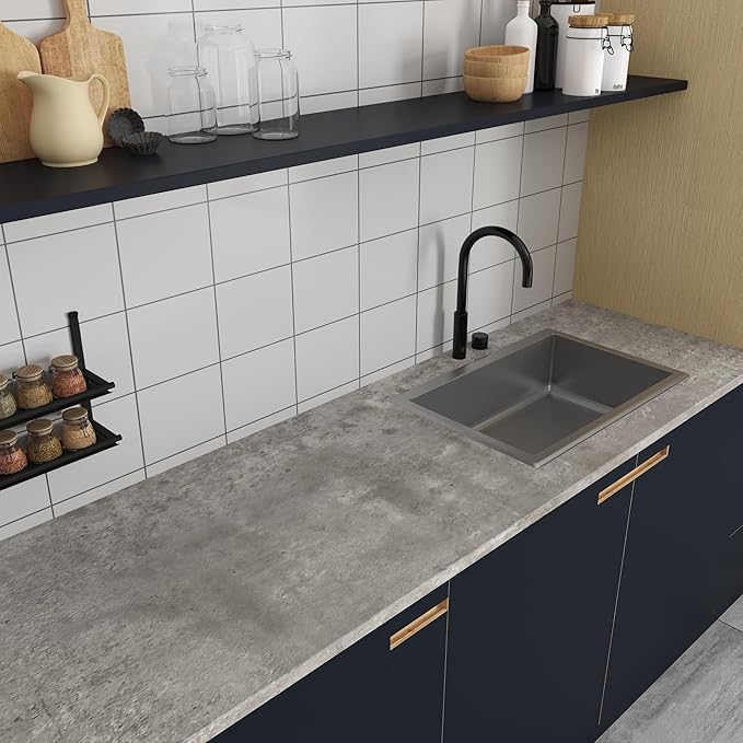 31"×157" Wide Thick Light Grey Concrete Wallpaper Peel and Stick Faux Waterproof Gray Concrete Cement Contact Paper Vinyl Wrap Industrial Textured Tile Sticker for Kitchen Bedroom Garage Walls