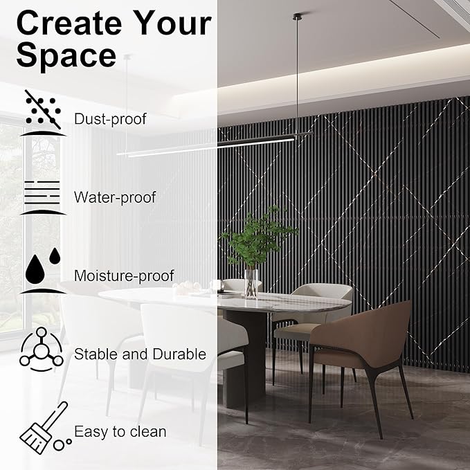 8-Pack WPC Slat Wall Panels - 3D Wall Panels, Water-Proof and Easy Installation, Accent Slat Wall Paneling for Living Room, Office,Granite, 96 x 6.6 Inch