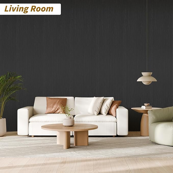 4-Piece Acoustic Wood Wall Panels for Wall and Ceiling, 3D Fluted Soundproof Wood Slat Wall Panels for Interior Wall Decor, 94.5" x 7.9"-Black