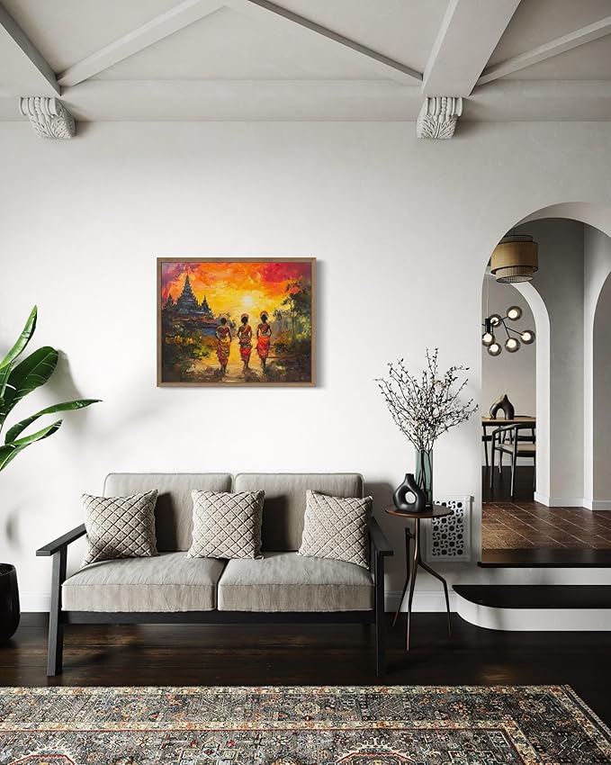 Cambodia Art Print Poster, Asia Oriental Countries Culture Wall Art Asian Paintings for Bedroom Bathroom Living Room Decor 97 (Cambodia, 11 x 14 inches, Wood Frame)