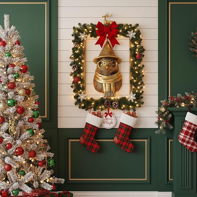 Newinhome Animal Heads Wall Decor (Includes Metal Frame) Resin Animals Sculptures Head Wall Hanging Decoration Gold vintage Wall Sculpture for Living Room Bedroom Office (Penguin)