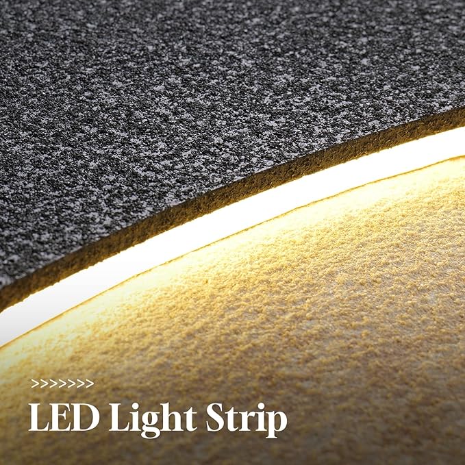 3D Textured Black and White Abstract Wall Art with LED Lights Moon Design, 3 Piece Modern Wall Paintings Artwork for Walls, Minimalist Neutral Black Beige Wall Decor for LIving Room, Hallway, Bedroom