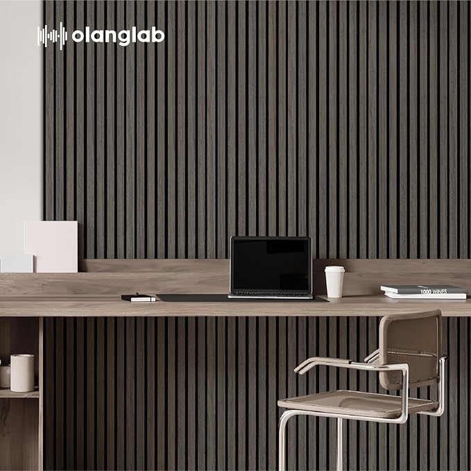 Olanglab Wood Slat Wall Panels 4 Pack, Wooden Acoustic Wall Panels, 94.5"x12.6" Each 3D Wall Panels for Interior Wall Decor (Black-Extendo Trio)