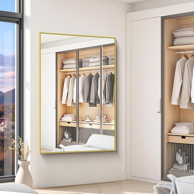 KOCUUY Large Gold Bathroom Mirror, 60x40 Inch Rectangular Mirror for Bathroom Sink, Oversized Wall Mirror with Metal Gold Frame for Living Room, Farmhouse, Entryway, Hang Horizontal/Vertical