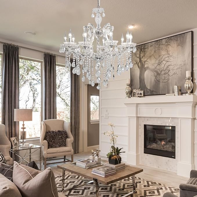 Modern Crystal Chandelier Light Maria Theresa Clear Chrome Chandeliers 10-Light Candle Hanging Light Fixture for Bedroom Princess, Dining Room, Living Room, Entryway D29.5