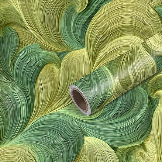 Nuxovilar Green Brushstroke Abstract Textured Peel and Stick Wallpaper, 15.75"x39.37", Self-Adhesive Contact Paper, Artistic Swirl Pattern for Bedroom, Living Room and Table Decor