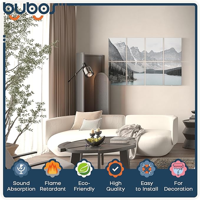 BUBOS 8 Pack Art Acoustic Panels Soundproof Wall Panel,47.2X31.4 Inches Sound Absorbing Panel,Self-Adhesive Decorative Acoustical Wall Panels, Acoustic Treatment for Ceiling Home Office（Lake）