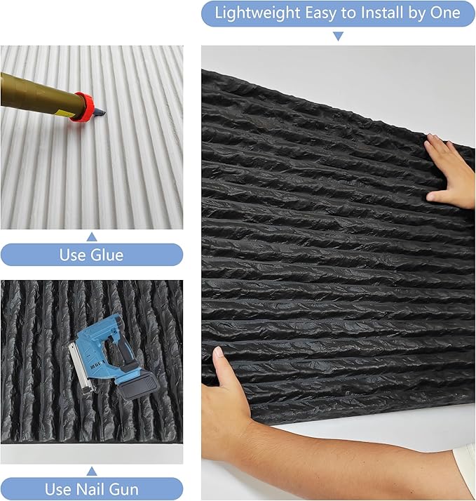 KASARO 3D Panels for Interior Wall Decor, Faux Stone PU Wall Panels, Decorative Textured Flowstone Wall Covering Panels, 47.24" x 23.62" Waterproof, Bedroom Hotel Office Shop, Black, 3 Pack