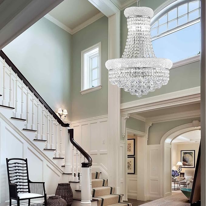 10 Lights Chrome Finish Empire Crystal Chandelier Lighting for Dining Room Living Room Foyer Hallway Bedroom Entryway (Dia 18'')
