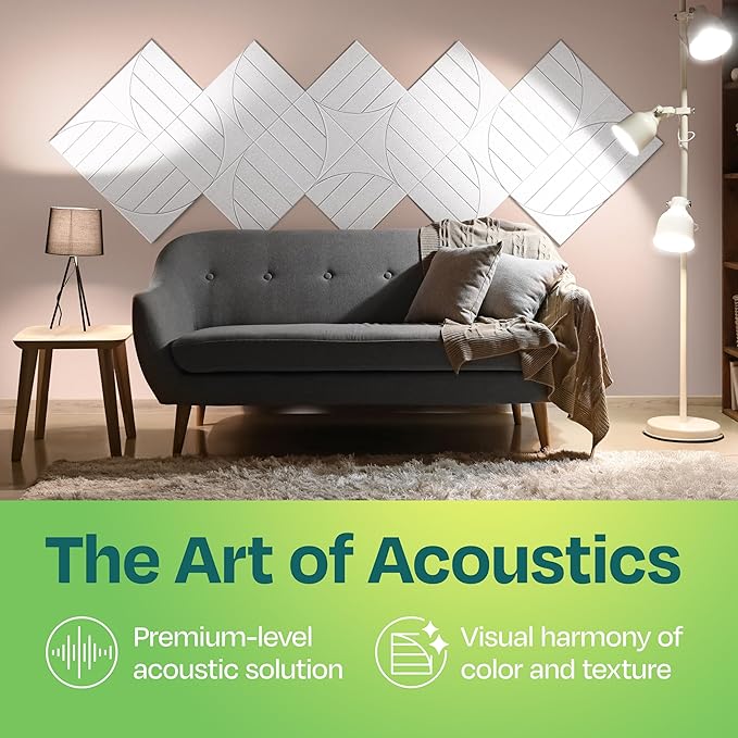 Acoustic Panels 12-Pack Soundproof Wall Panels 12"x12"x0.4" Decorative Sound Dampening for Your Home, Office, Studio, Bedroom & More with Unique ModuArc Carving [White]