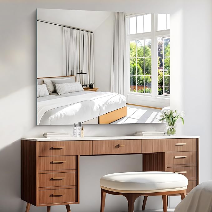 KOCUUY Large Frameless Mirror, 40x48 Inch Square Bathroom Vanity Mirror for Over Sink, Upgraded Shatterproof Unframed Design for Bedroom, Living Room, Entryway