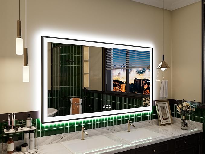 LED Bathroom Mirror 51x30 with Backlit and Front Lighted, Framed Dimmable Illuminated Mirror for Wall Anti-Fog Shatterproof (Horizontal/Vertical)