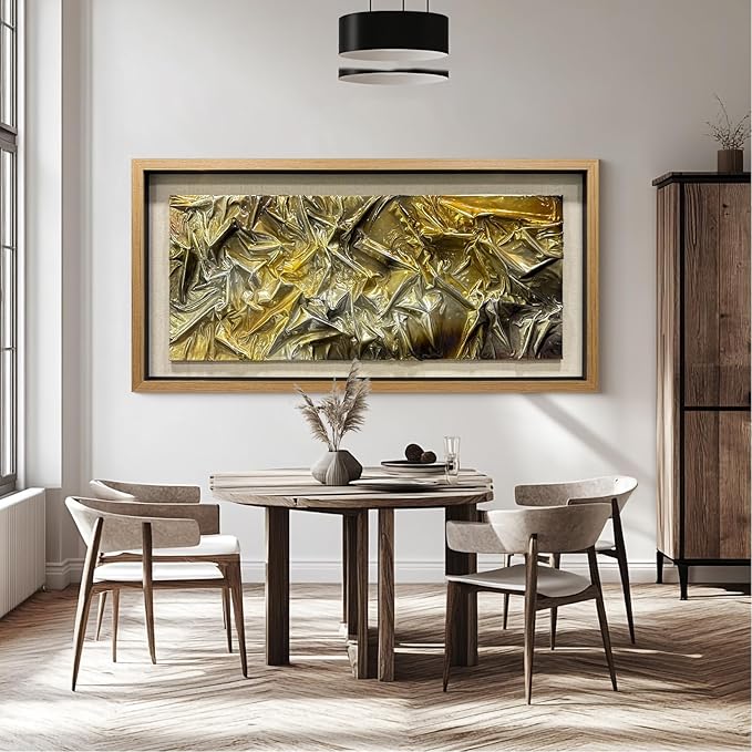 BrightA Liquid gold texture leather 3D wall art with double-sided hanging gold and silver texture reliefs, suitable for enterprise walls (horizontal/vertical) 31.5"x59"