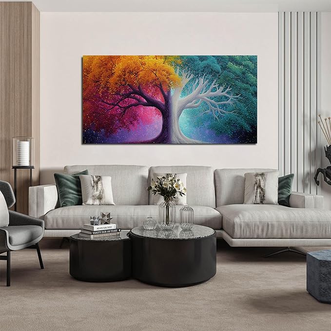 Colorful Wall Art for Living Room Bedroom Home Office Large Tree Canvas Wall Decor Modern Pictures Art Grey Artwork 24"x 48"