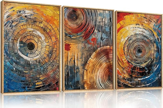 Aryroi Large Colorful Tree Ring Framed Canvas Wall Art,Modern Tree Stump Wall Decor,Abstract Wood Grain Artwork,Neutral Botanical Annual Ring Art Print for Living Room,Bedroom,Office- 24"x36"x3