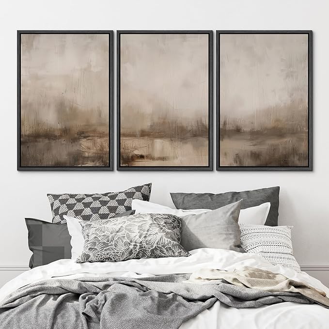 MUDECOR Framed Wall Art Print Set Minimalist Abstract Landscape Misty Horizons Illustrations Modern Art Decorative Chic for Living Room, Bedroom, Office - 24"x36"x3 Black
