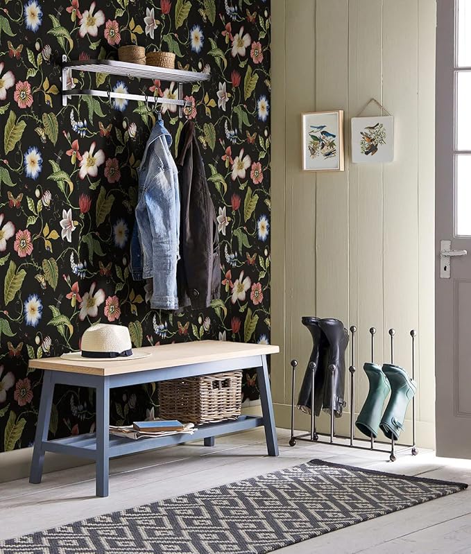 NextWall Summer Garden Floral Peel and Stick Wallpaper (Jet Black)