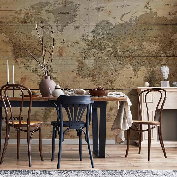 artgeist Wall Mural World Map 118x83 in - XXL Non-Woven Wallpaper Fleece Wall Decor Photo Print Picture Image Design Home Map of The World k-A-0218-a-a