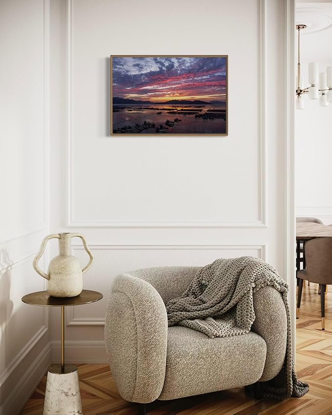 Oriental Beauty: Stunning Feng Shui Landscape Wall Art Prints for Home Decor in 3 Sizes (Serene Sunset Over a Coastal Fishing Village, 12" x 18")